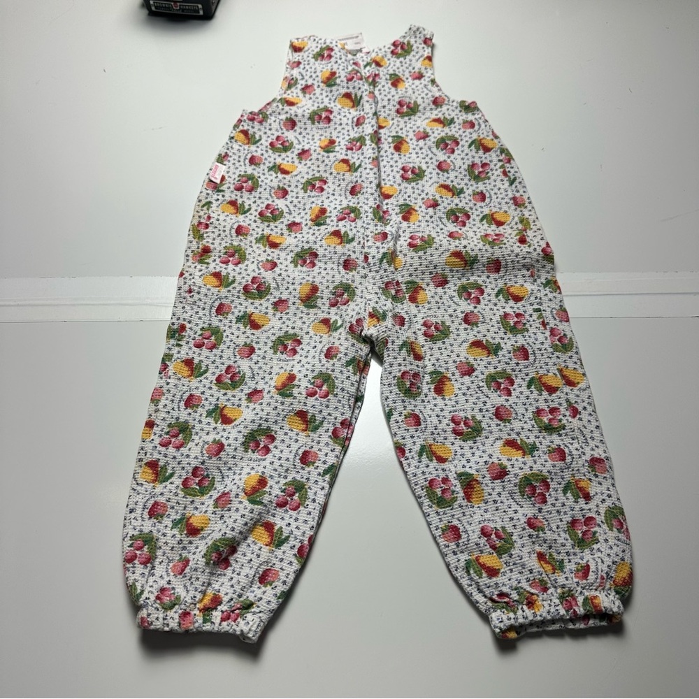 Fruit Print Bubble Overalls | Cottagecore Strawberry Romper ·  Y2K Toddler 24M